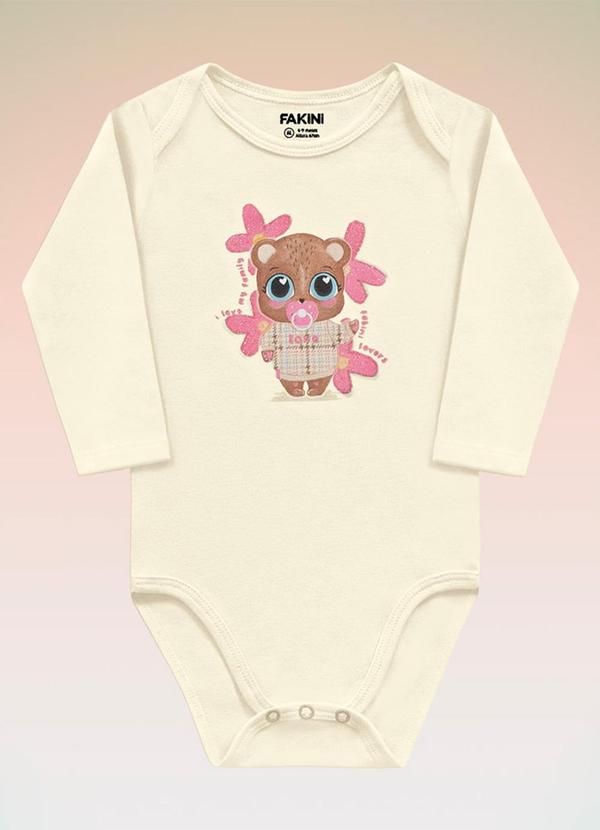 Fakini Kids - Body Manga Longa Bebê Bege