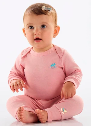 Up Baby - Body Manga Longa Unissex Suedine Rosa - UP BABY