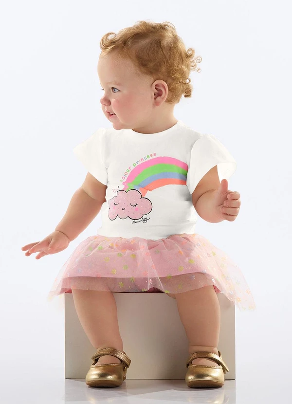 Quimby - Conjunto Bebê Blusa e Saia Tule Bege