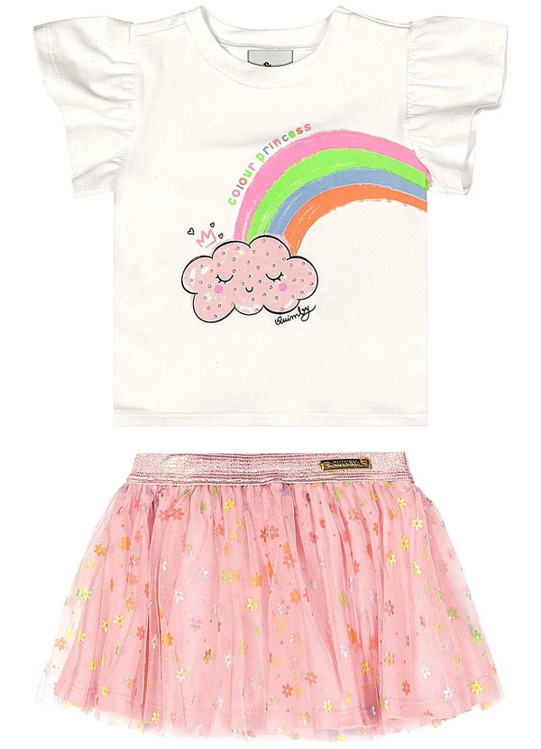 Quimby - Conjunto Bebê Blusa e Saia Tule Bege 2