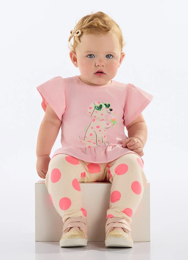 Quimby - Conjunto Blusa e Legging Bebê Menina Rosa