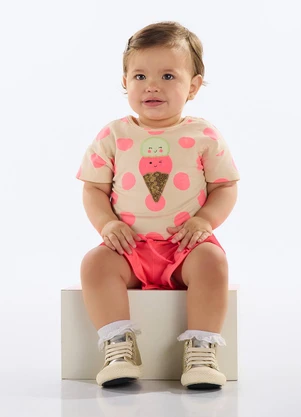 Quimby - Conjunto Blusa e Short Bebê Menina Rosa - QUIMBY