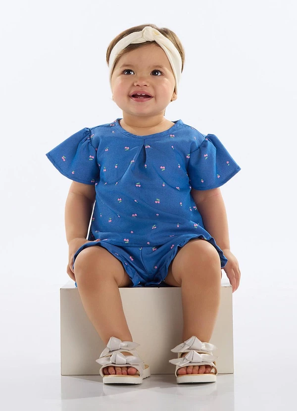 Quimby - Conjunto Blusa e Short Cerejas Bebê Azul