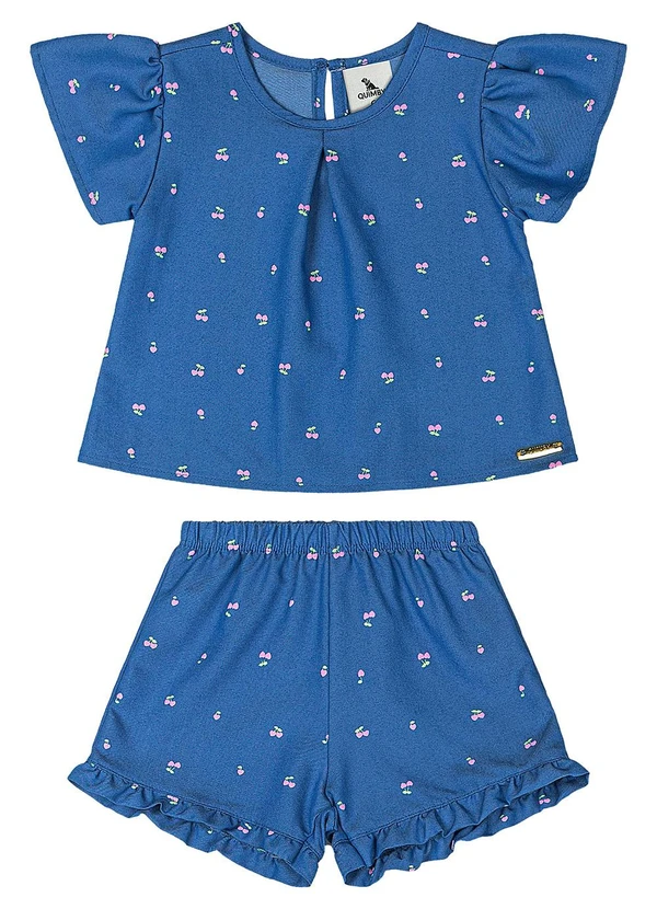Quimby - Conjunto Blusa e Short Cerejas Bebê Azul 2