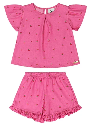 Quimby - Conjunto Blusa e Short Cerejas Bebê Rosa - QUIMBY