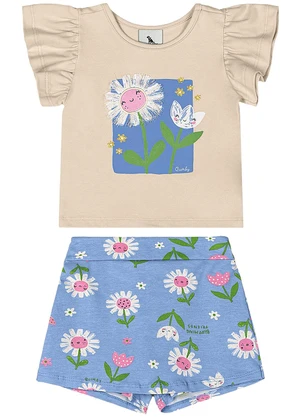 Quimby - Conjunto Blusa e Short-Saia Bebê Bege - QUIMBY