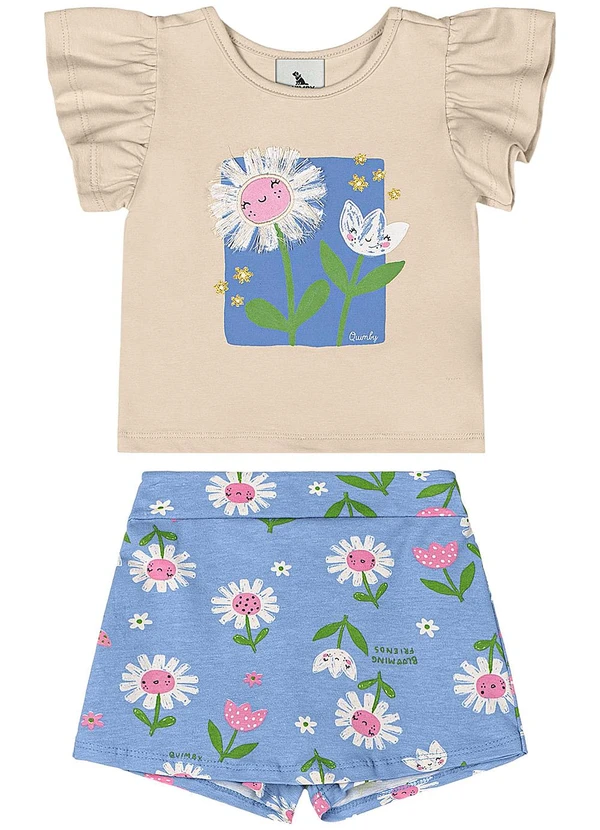 Quimby - Conjunto Blusa e Short-Saia Bebê Bege