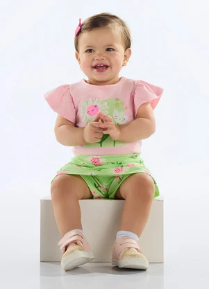 Quimby - Conjunto Blusa e Short-Saia Bebê Rosa - QUIMBY