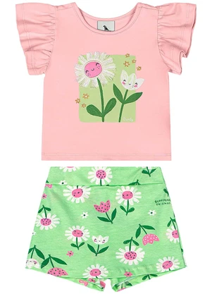 Quimby - Conjunto Blusa e Short-Saia Bebê Rosa - QUIMBY