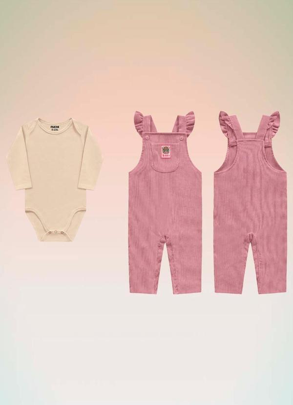Fakini Kids - Conjunto Body e Macacão Bebê Rosa