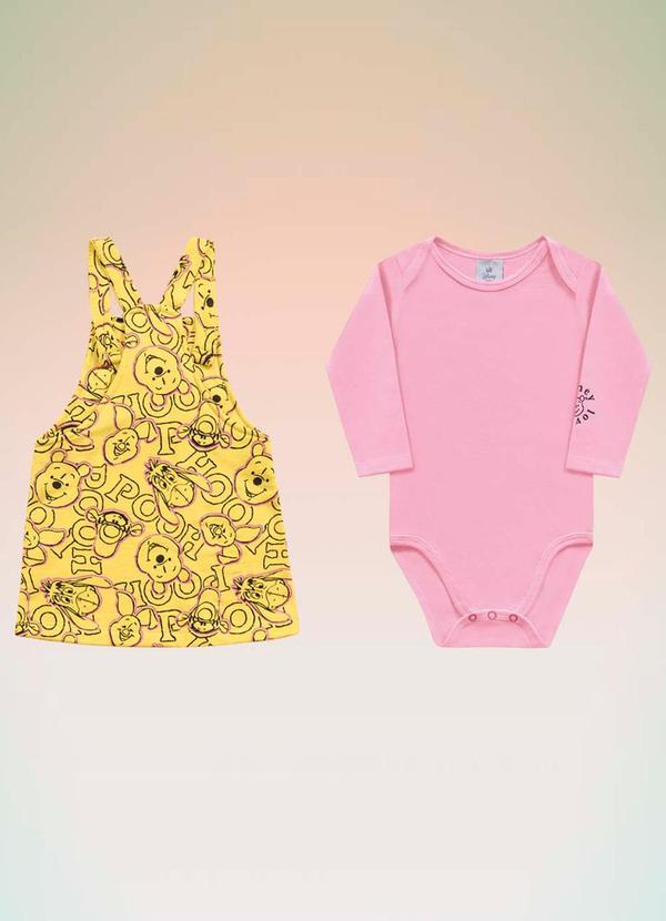 Fakini Kids - Conjunto Body e Salopete The Pooh Disney Amarelo