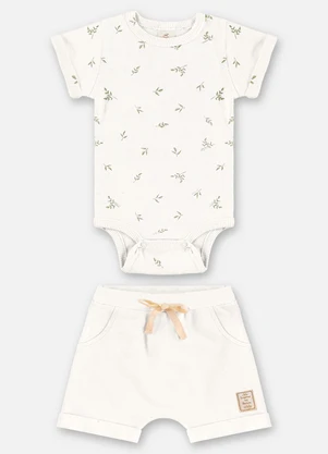 Up Baby - Conjunto Body e Short Unissex Bebê Bege - UP BABY