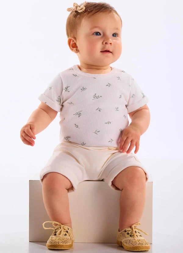 Up Baby - Conjunto Body e Short Unissex Bebê Bege