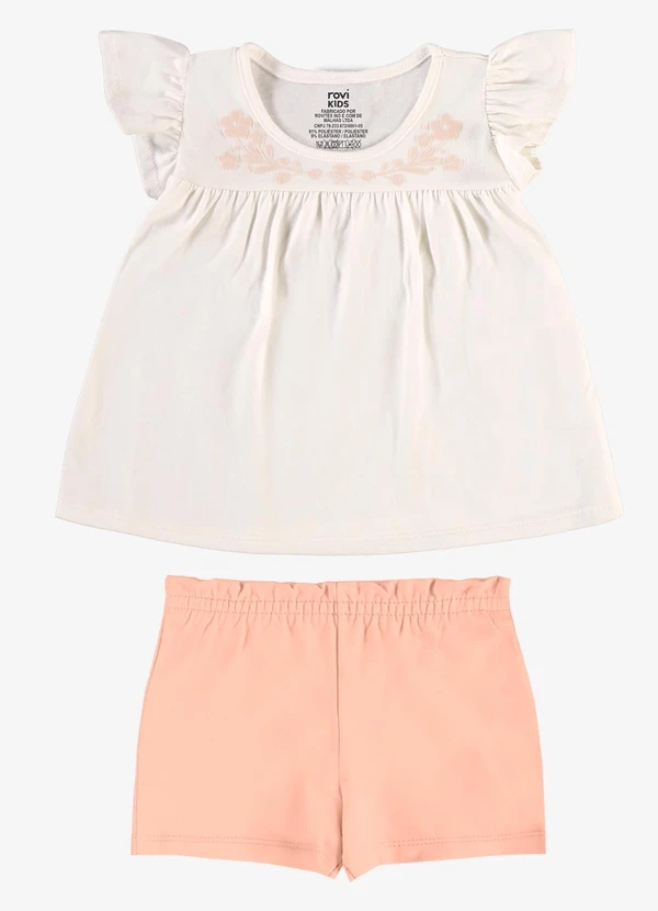 Rovi Kids - Conjunto Feminino Blusa com Shorts Bege