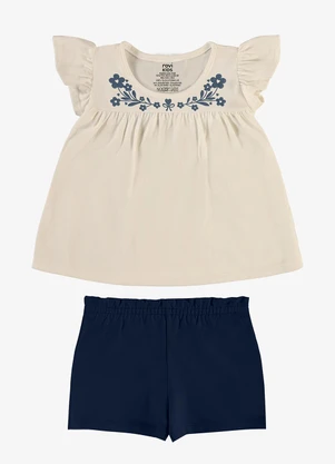 Rovi Kids - Conjunto Feminino Blusa com Shorts Bege - ROVI KIDS