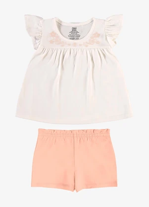 Rovi Kids - Conjunto Feminino Blusa com Shorts Bege - ROVI KIDS