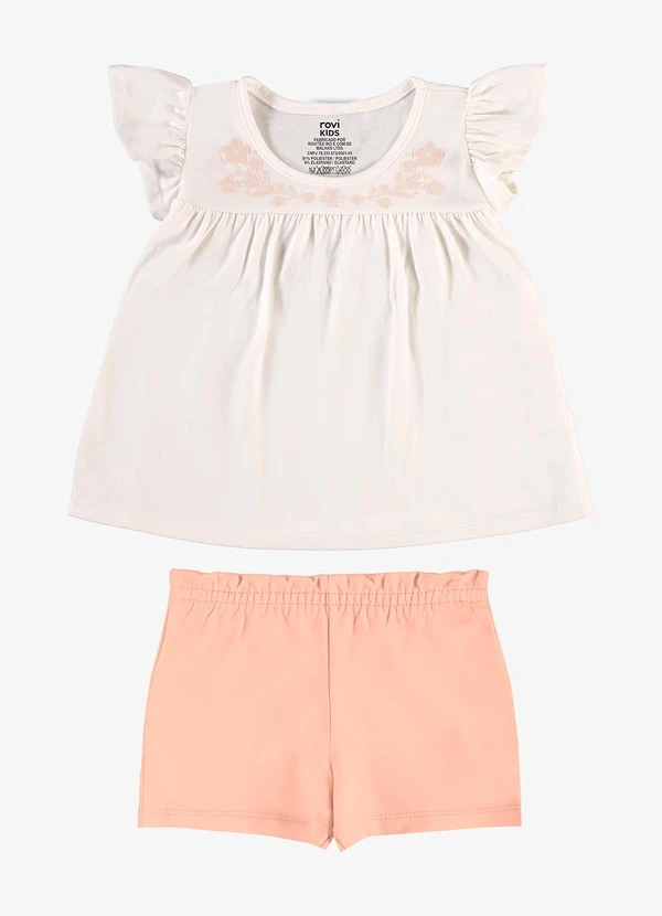 Rovi Kids - Conjunto Feminino Blusa com Shorts Bege