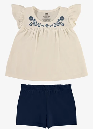 Rovi Kids - Conjunto Feminino Blusa com Shorts Bege - ROVI KIDS