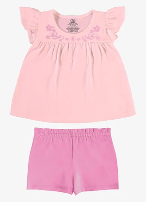 Rovi Kids - Conjunto Feminino Blusa com Shorts Rosa - ROVI KIDS