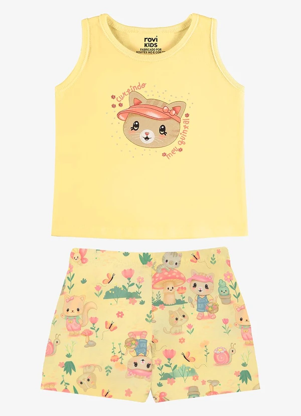 Rovi Kids - Conjunto Feminino Regata com Shorts Amarelo