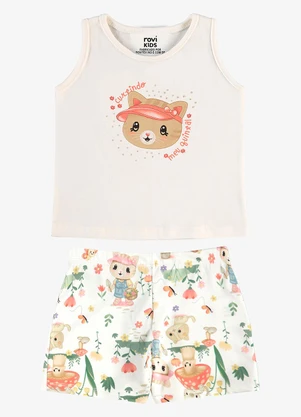Rovi Kids - Conjunto Feminino Regata com Shorts Bege - ROVI KIDS