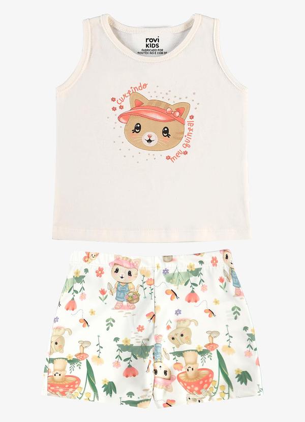 Rovi Kids - Conjunto Feminino Regata com Shorts Bege