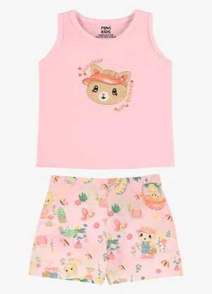 Rovi Kids - Conjunto Feminino Regata com Shorts Rosa - ROVI KIDS