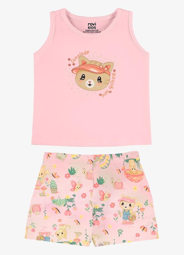 Rovi Kids - Conjunto Feminino Regata com Shorts Rosa