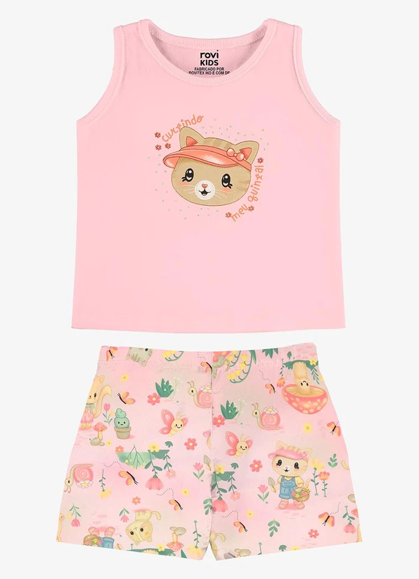 Rovi Kids - Conjunto Feminino Regata com Shorts Rosa