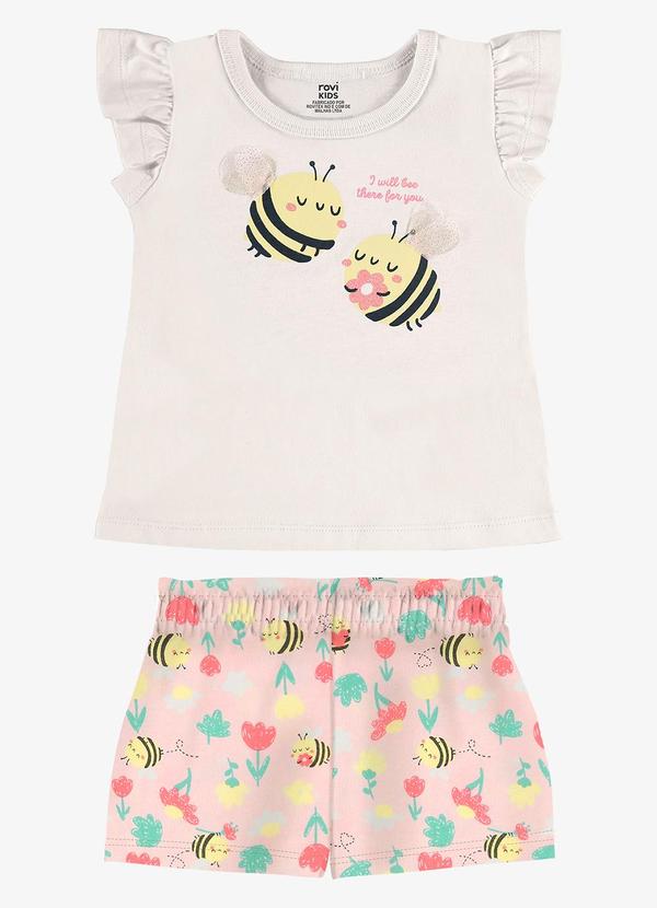Rovi Kids - Conjunto Infantil Blusa com Shorts Bege