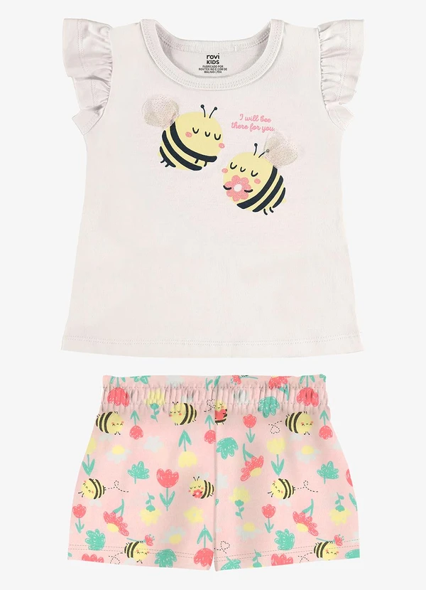 Rovi Kids - Conjunto Infantil Blusa com Shorts Bege