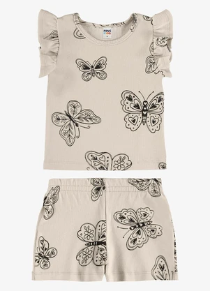 Rovi Kids - Conjunto Infantil Blusa com Shorts Bege - ROVI KIDS