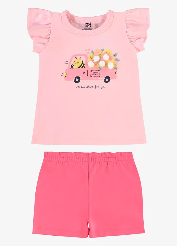 Rovi Kids - Conjunto Infantil Blusa com Shorts Rosa