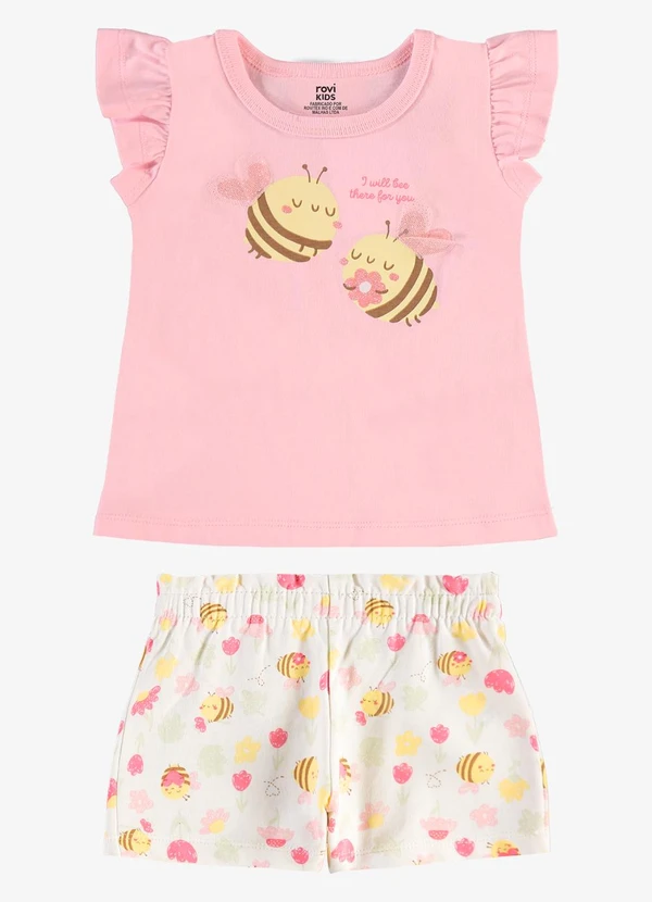 Rovi Kids - Conjunto Infantil Blusa com Shorts Rosa