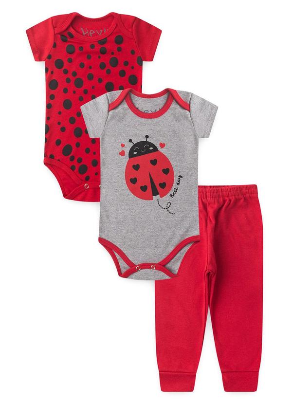 Atelie da Crianca - Kit Body Bebê 3 Peças Joaninha Vermelho