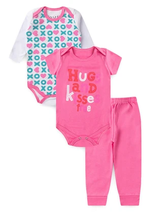 Atelie da Crianca - Kit Body Bebê 3 Peças Kisses Pink - ATELIE DA CRIANCA