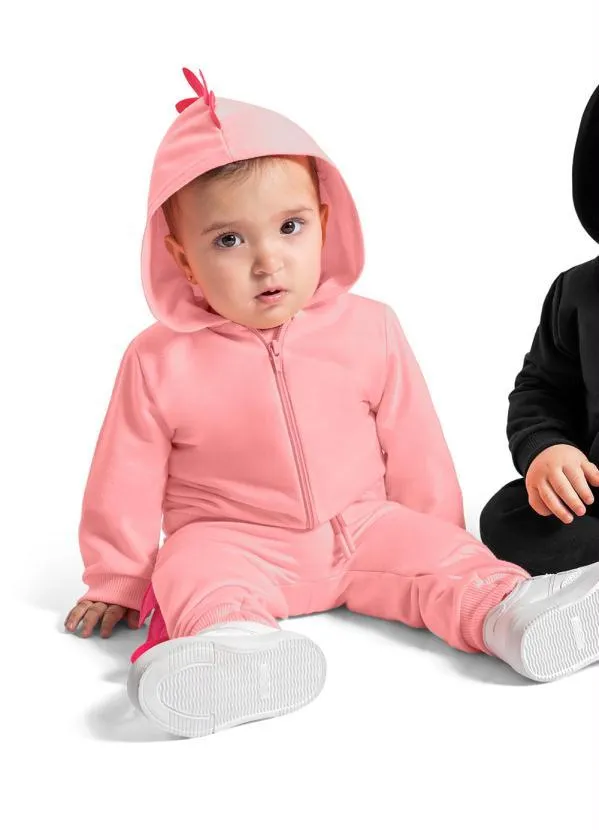 Quimby - Macacão Bebê Básico em Moletom Rosa