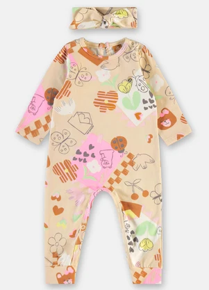 Up Baby - Macacão Bebê Menina Faixa Cabelo Marrom - UP BABY
