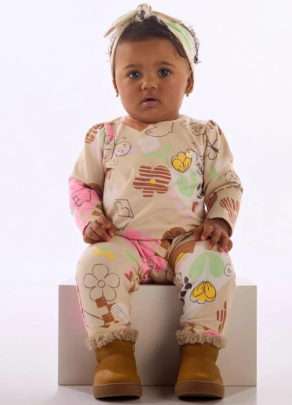 Up Baby - Macacão Bebê Menina Faixa Cabelo Marrom