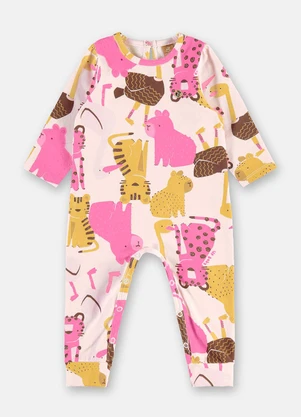 Up Baby - Macacão Bebê Menina Faixa Cabelo Rosa - UP BABY