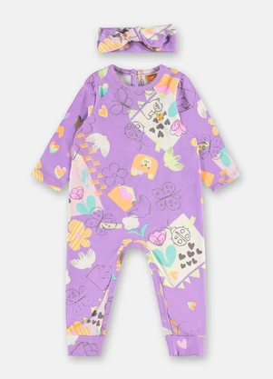 Up Baby - Macacão Bebê Menina Faixa Cabelo Roxo - UP BABY