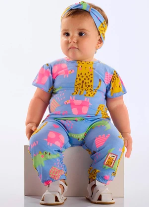 Up Baby - Macacão e Laço Cotton Bebê Azul - UP BABY