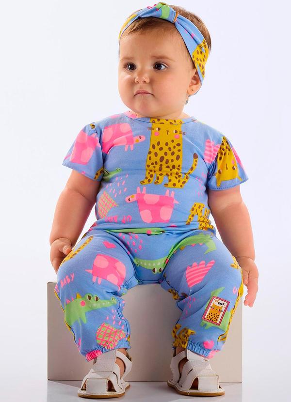 Up Baby - Macacão e Laço Cotton Bebê Azul