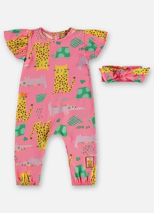 Up Baby - Macacão e Laço Cotton Bebê Rosa - UP BABY
