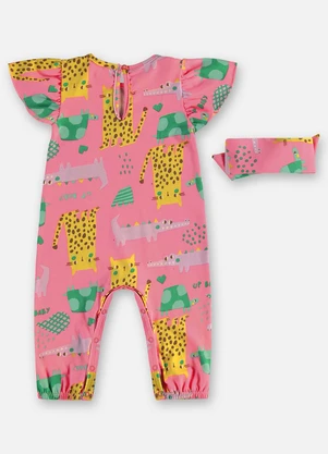 Up Baby - Macacão e Laço Cotton Bebê Rosa - UP BABY