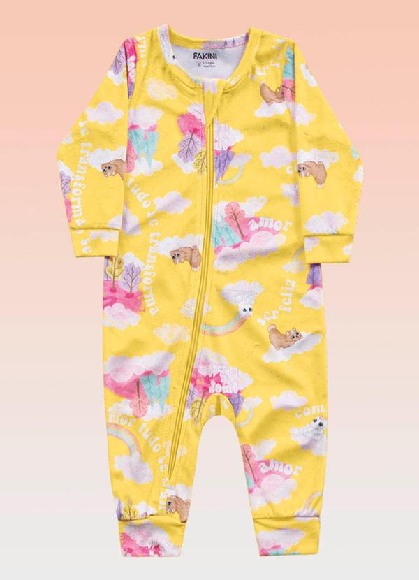 Fakini Kids - Macacão Manga Longa Bebê Amarelo