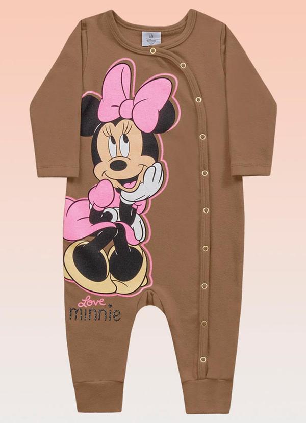 Fakini Kids - Macacão Manga Longa Minnie Disney Marrom