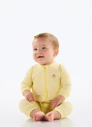 Up Baby - Macacão Unissex Bebê Suedine Amarelo - UP BABY