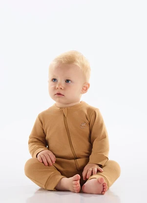 Up Baby - Macacão Unissex Bebê Suedine Marrom - UP BABY