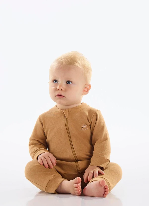 Up Baby - Macacão Unissex Bebê Suedine Marrom
